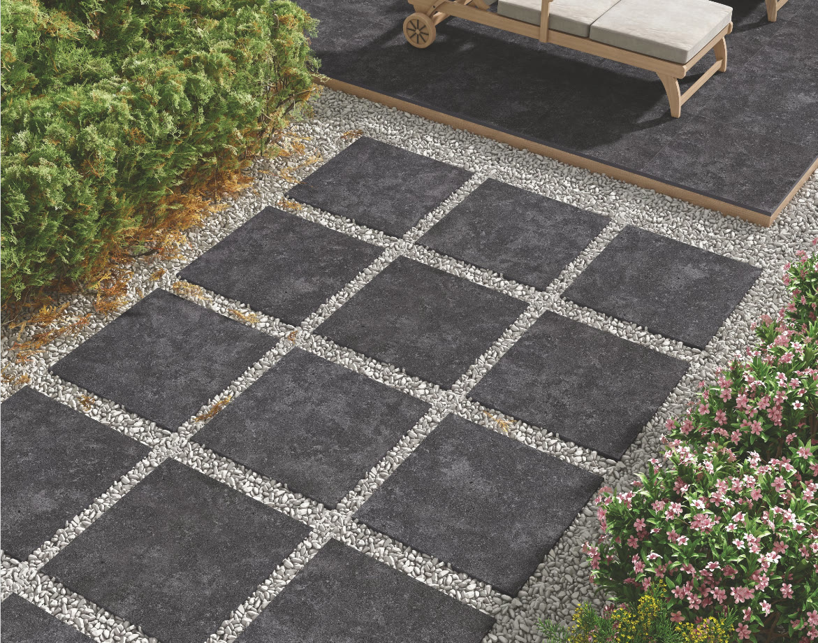 Core Graphite (15 mm) porcelain tile installed in an interior