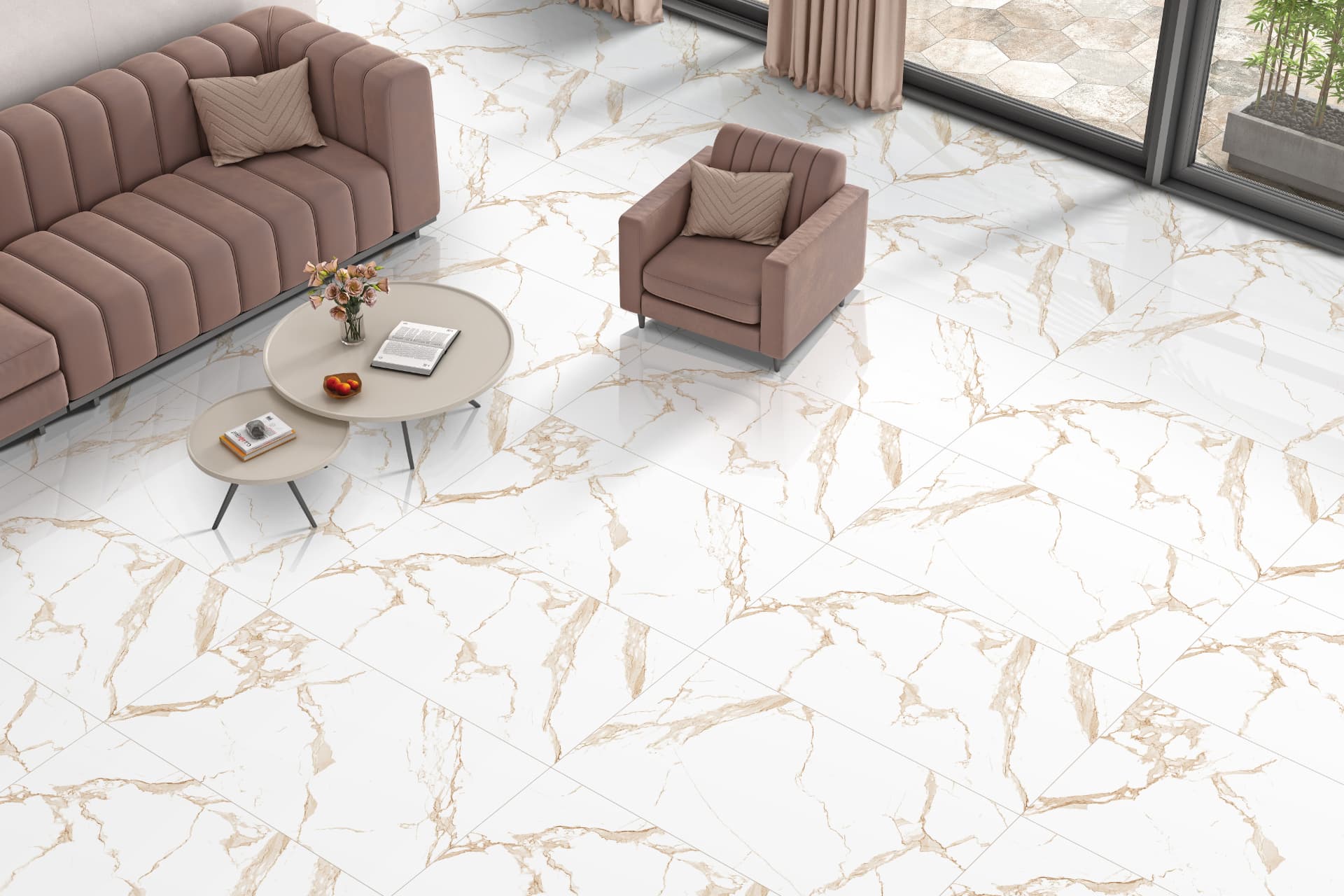 Dekton Gold porcelain tile installed in an interior