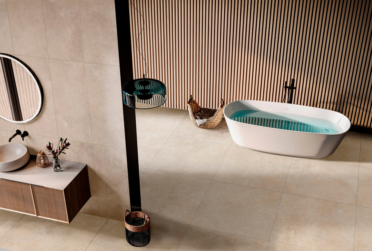 Oasi Decoro Avana porcelain tile installed in an interior
