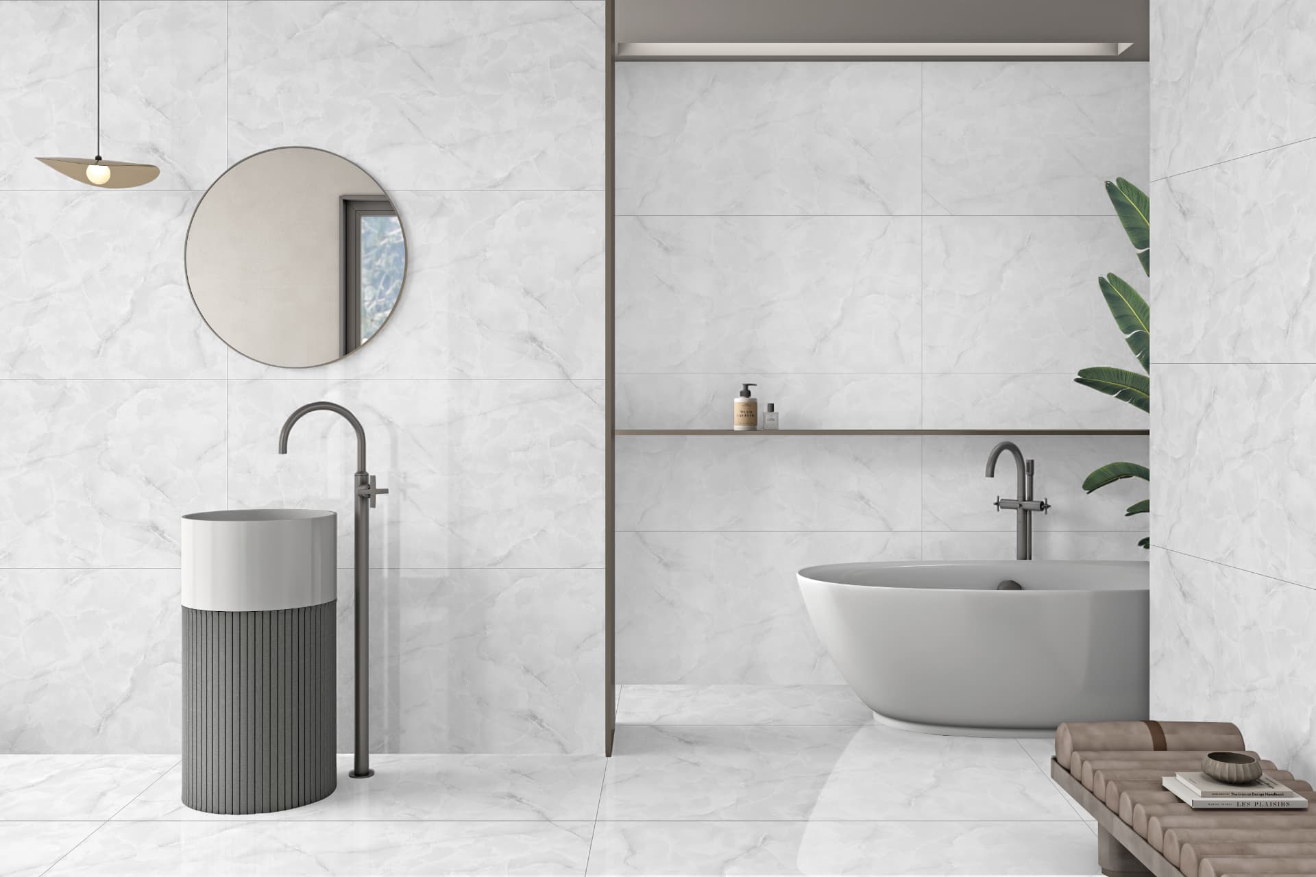 Onix Dream porcelain tile installed in an interior