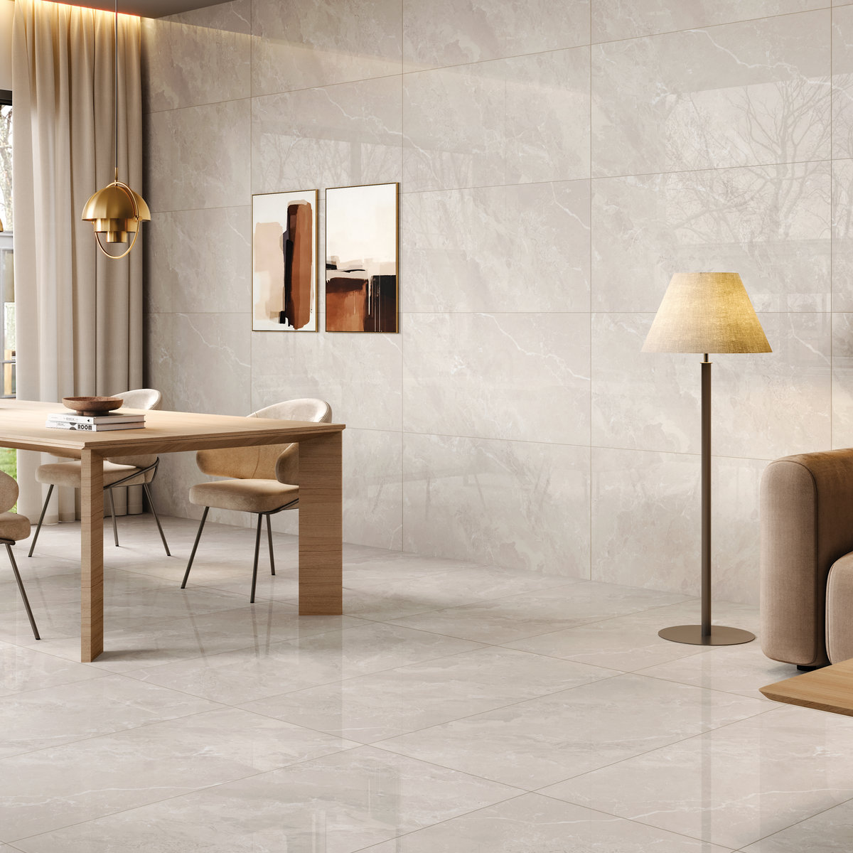 Pulpis Silver porcelain tile installed in an interior