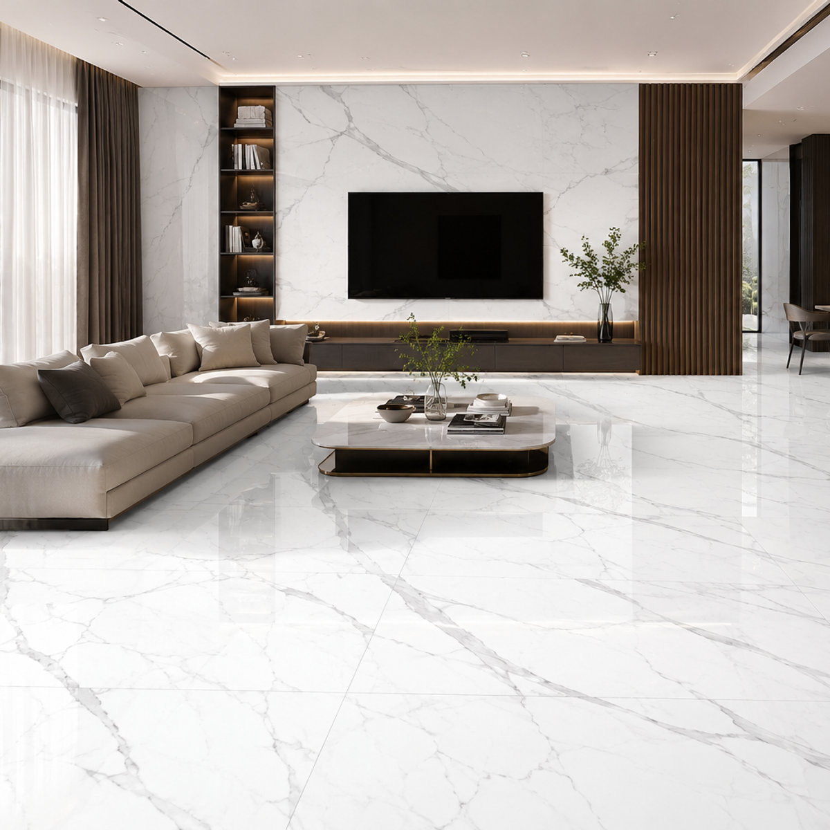 Venezia Grey porcelain tile installed in an interior